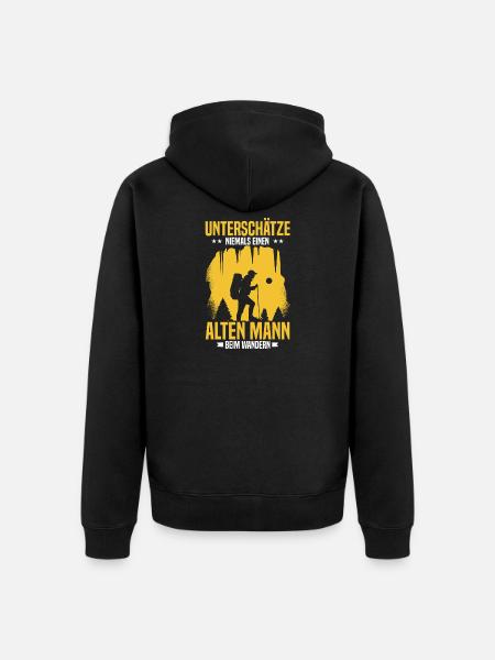 Never underestimate old man hiking - Unisex Premium Organic Zip Hoodie - black