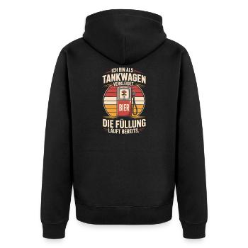 Karneval Als Tankwagen Verkleidet JGA Kostüm Bier - Unisex Premium Bio Zip Hoodie - Schwarz - Hinten - Nico (187cm)