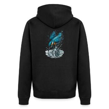 Kingfisher in action - Unisex Premium Organic Zip Hoodie - black - Back - Nico (187cm)