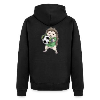 Igel Torwart Fußball Sport - Unisex Premium Bio Zip Hoodie - Schwarz - Hinten - Nico (187cm)