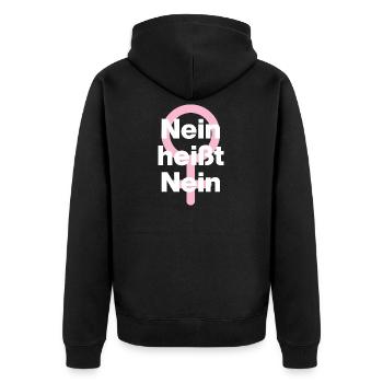 NEIN HEISST NEIN – IMMER! ♀ GIRLPOWER FEMALE POWER - Unisex Premium Bio Zip Hoodie - Schwarz - Hinten - Nico (187cm)
