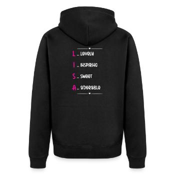 Lisa Name Acrostic - Unisex Premium Organic Zip Hoodie - black - Back - Nico (187cm)