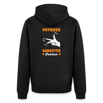 Physiker Gangster Zeichen - Unisex Premium Bio Zip Hoodie - Schwarz - Hinten - Nico (187cm)