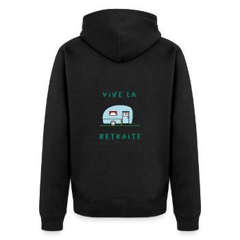 RUHESTAND. GLÜCKLICHER RUHESTAND. GLÜCKLICHER RUHESTAND - Unisex Premium Bio Zip Hoodie - Schwarz - Hinten - Nico (187cm)