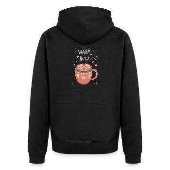 Warme Umarmungen in der Katzentasse - Unisex Premium Bio Zip Hoodie - Schwarz - Hinten - Nico (187cm)