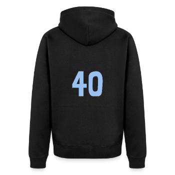 40. 40 YEARS. 40th ANNIVERSARY. 40TH ANNIVERSARY. - Unisex Premium Organic Zip Hoodie - black - Back - Nico (187cm)