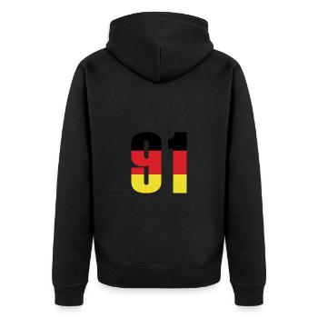 91 Numéro Allemagne Maillot - Veste à capuche bio Premium Unisexe - noir - Dos - Nico (187cm)