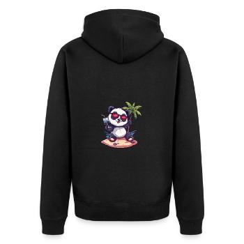 Panda Summer Beach Comic - Unisex Premium Organic Zip Hoodie - black - Back - Nico (187cm)