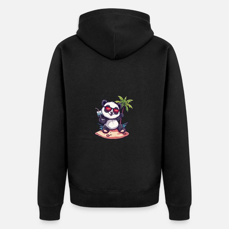 Panda Summer Beach Bande dessinée - Veste à capuche bio Premium Unisexe - noir