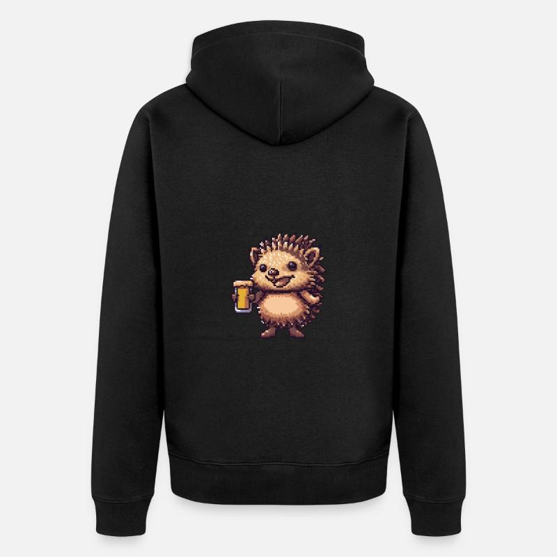 Igel Bier Pixel - Unisex Premium Bio Zip Hoodie - Schwarz