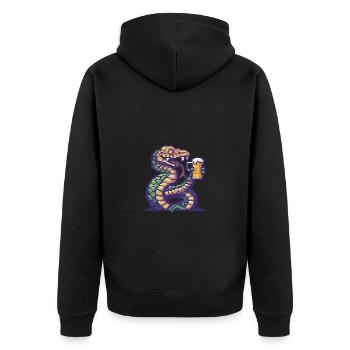 Schlange Kobra Bier Pixel - Unisex Premium Bio Zip Hoodie - Schwarz - Hinten - Nico (187cm)