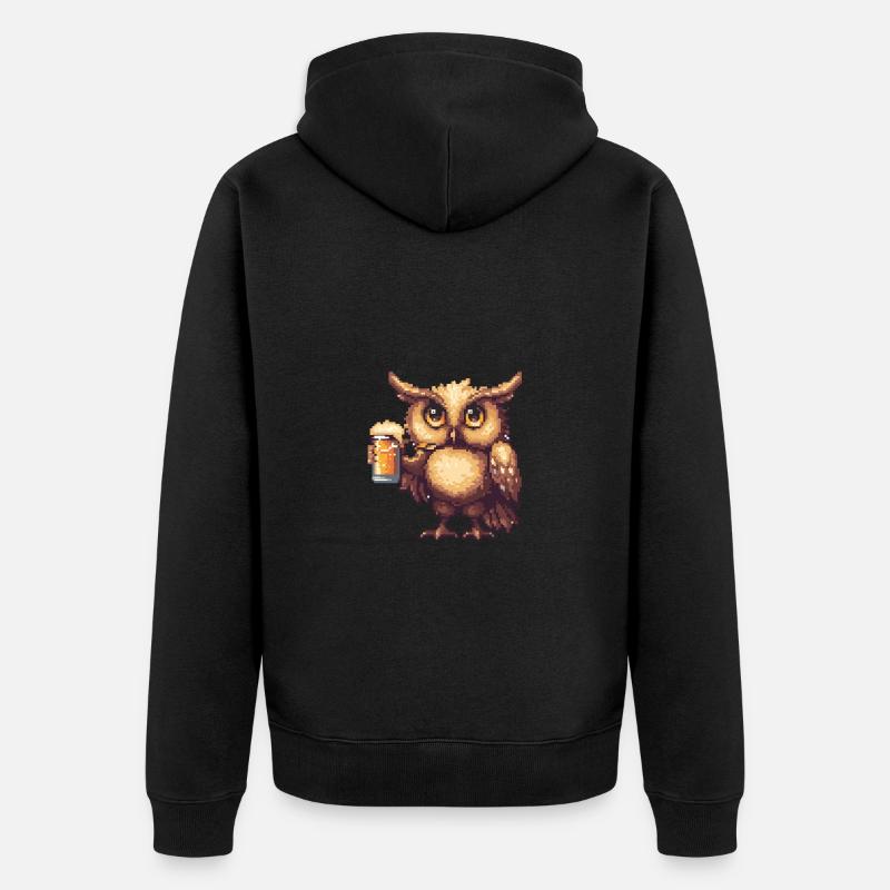 Eule Bier Pixel - Unisex Premium Bio Zip Hoodie - Schwarz