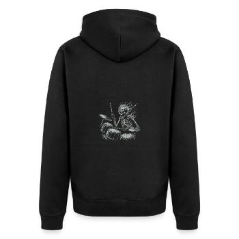 Drummer Skull Skelett am Drumset - Unisex Premium Bio Zip Hoodie - Schwarz - Hinten - Nico (187cm)