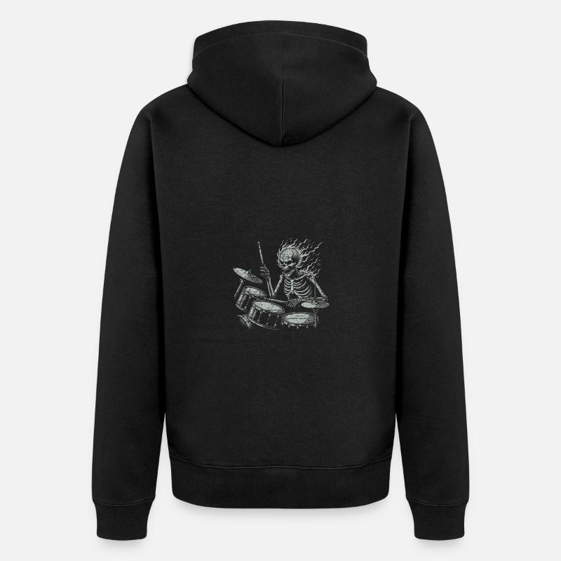 Drummer Skull Skelett am Drumset - Unisex Premium Bio Zip Hoodie - Schwarz