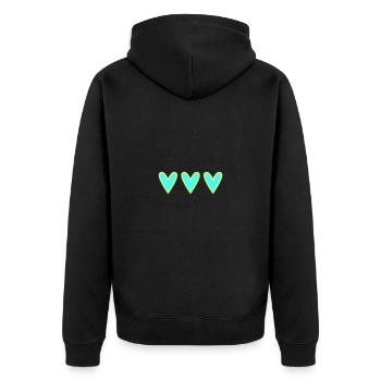 HERZ. HERZ. HEILIGER VALENTINSTAG. LIEBE. LIEBE. WEIHNACHTEN - Unisex Premium Bio Zip Hoodie - Schwarz - Hinten - Nico (187cm)