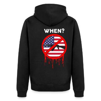 When? Gun Control Movement USA - Unisex Premium Bio Zip Hoodie - Schwarz - Hinten - Nico (187cm)