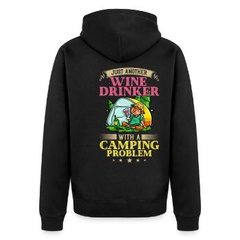 Camping Wine Drinker Beginner Camper Hiking - Unisex Premium Organic Zip Hoodie - black - Back - Nico (187cm)