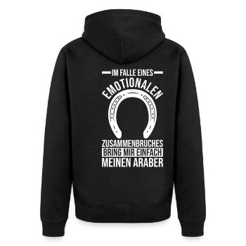 Pferd Reitsport Reiten Pferdesport Araber - Unisex Premium Bio Zip Hoodie - Schwarz - Hinten - Nico (187cm)