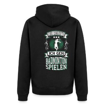 Badminton Badmintonspieler Sport Spruch Lustig - Unisex Premium Bio Zip Hoodie - Schwarz - Hinten - Nico (187cm)