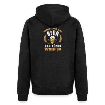 Reicht mir das Bier König 30. Geburtstag - Unisex Premium Bio Zip Hoodie - Schwarz - Hinten - Nico (187cm)