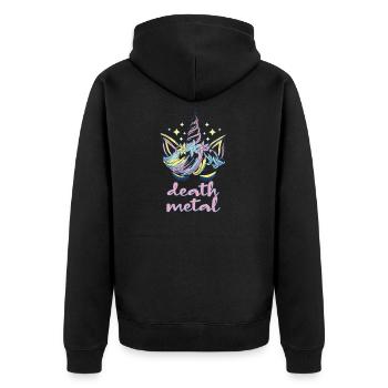 Lustig Death Metal Einhorn Metalhead - Unisex Premium Bio Zip Hoodie - Schwarz - Hinten - Nico (187cm)