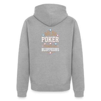 Roi du poker, prince des bluffeurs - Veste à capuche bio Premium Unisexe - gris chiné - Dos - Nico (187cm)