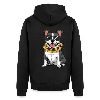 Staffordshire Bull Terrier mit Sonnenblumen - Unisex Premium Bio Zip Hoodie - Schwarz - Hinten - Nico (187cm)