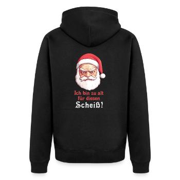 Weihnachtsmann - Ich bin zu alt für diesen Scheiß! - Unisex Premium Bio Zip Hoodie - Schwarz - Hinten - Nico (187cm)
