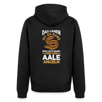Angeln Angler Aal - Unisex Premium Bio Zip Hoodie - Schwarz - Hinten - Nico (187cm)