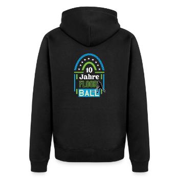 Floorball 10 Jahre Jubiläum Hockey Verein Spieler - Unisex Premium Bio Zip Hoodie - Schwarz - Hinten - Nico (187cm)