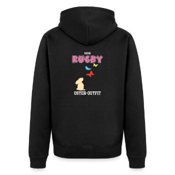 Rugby Oster Outfit Rugbyspieler Ostern Spielerin - Unisex Premium Bio Zip Hoodie - Schwarz - Hinten - Nico (187cm)