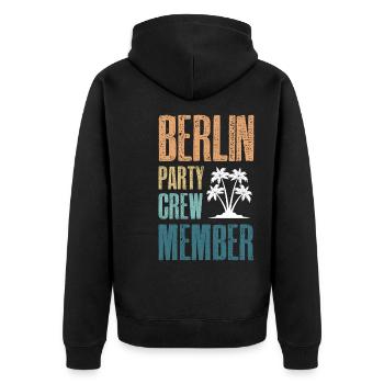 Berlin Party Crew - Unisex Premium Bio Zip Hoodie - Schwarz - Hinten - Nico (187cm)