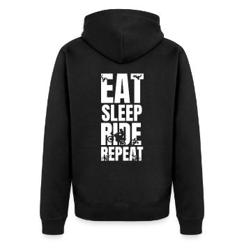 Essen Schlaf fahren eine Motorrad-Wiederholung - Unisex Premium Bio Zip Hoodie - Schwarz - Hinten - Nico (187cm)
