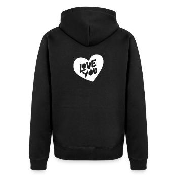 Herz mit Lieb dich Geschenk Geschenkidee - Unisex Premium Bio Zip Hoodie - Schwarz - Hinten - Nico (187cm)