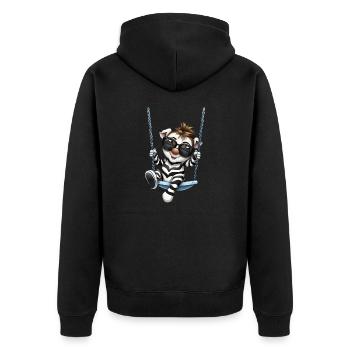 Süßes Zebra beim Schaukeln im Comicstil - Unisex Premium Bio Zip Hoodie - Schwarz - Hinten - Nico (187cm)