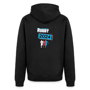 Rugby 2024 Rugbyspiel Rugbyspieler Spiel - Unisex Premium Bio Zip Hoodie - Schwarz - Hinten - Nico (187cm)