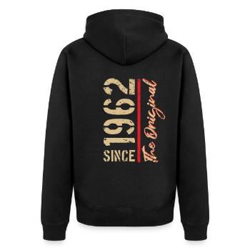 1962 The Original - Geburtsjahr, Jahreszahl - Unisex Premium Bio Zip Hoodie - Schwarz - Hinten - Nico (187cm)