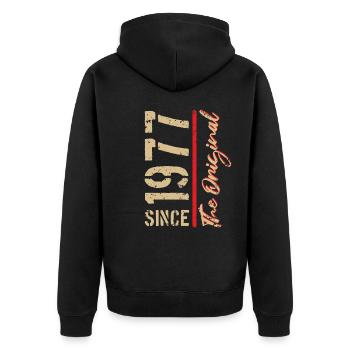 1977 The Original - Geburtsjahr, Jahreszahl - Unisex Premium Bio Zip Hoodie - Schwarz - Hinten - Nico (187cm)