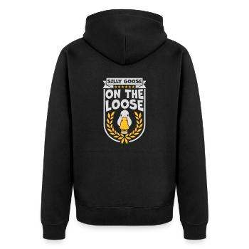 goose on the loose - Unisex Premium Bio Zip Hoodie - Schwarz - Hinten - Nico (187cm)