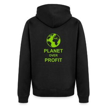planet over profit quote - Unisex Premium Organic Zip Hoodie - black - Back - Nico (187cm)