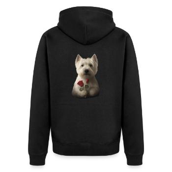 Westie Valentins Tag - Unisex Premium Bio Zip Hoodie - Schwarz - Hinten - Nico (187cm)
