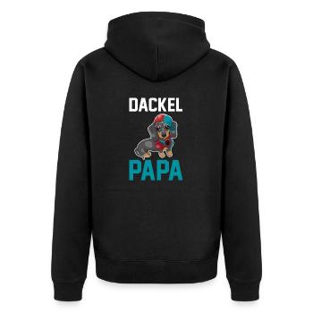 Hund Dackel Papa - Unisex Premium Bio Zip Hoodie - Schwarz - Hinten - Nico (187cm)