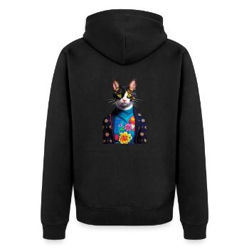 Wunderbare heimische kurzhaarige Katze wartet einsam - Unisex Premium Bio Zip Hoodie - Schwarz - Hinten - Nico (187cm)