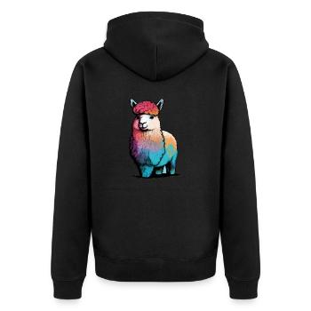 Alpaka Lama Regenbogen - Unisex Premium Bio Zip Hoodie - Schwarz - Hinten - Nico (187cm)
