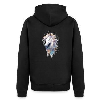 Cheval Blanc en Aquarelle - Veste à capuche bio Premium Unisexe - noir - Dos - Nico (187cm)