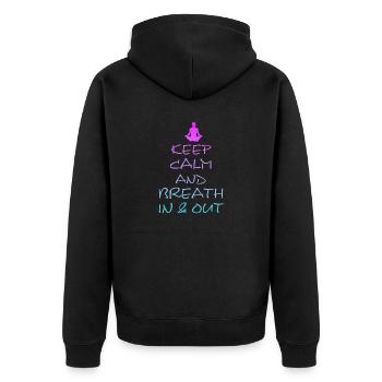 Yoga, Breath in and out, Namaste, Om - Unisex Premium Bio Zip Hoodie - Schwarz - Hinten - Nico (187cm)