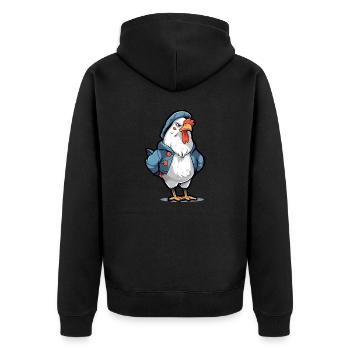 Bobby, der mürrische Hahn - Unisex Premium Bio Zip Hoodie - Schwarz - Hinten - Nico (187cm)