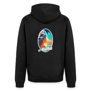 Aloha - surf - retro - Unisex Premium Organic Zip Hoodie - black - Back - Nico (187cm)