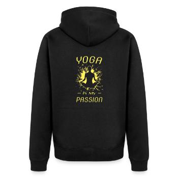 YOGA, Yogi - Unisex Premium Bio Zip Hoodie - Schwarz - Hinten - Nico (187cm)