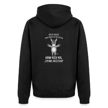 Unter Druck Funktioniere Ich Am Besten Umarmung - Unisex Premium Bio Zip Hoodie - Schwarz - Hinten - Nico (187cm)
